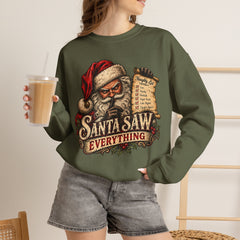 Santa Saw Everything Crewneck Sweatshirt — Vintage Naughty or Nice Christmas Sweater