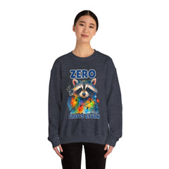 Crewneck Sweatshirt — "Zero Fluffs Given" Raccoon Holiday Gildan Crewneck