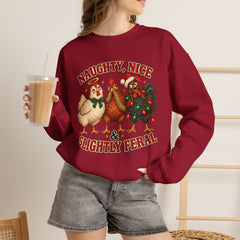 "Naughty, Nice & Slightly Feral" Holiday Christmas Crewneck Sweatshirt