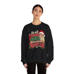 Christmas Sweatshirt — "It's all fun and games until Santa checks the naughty list" Cozy Holiday Gildan Crewneck