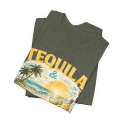 Tequila & Tan Lines Beach T-Shirt — Tropical Sunset Vacation Tee
