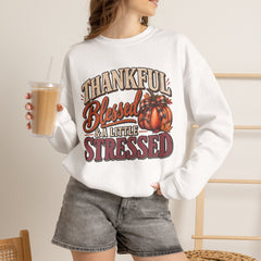 "Thankful, Blessed & a Little Stressed" Fall Pumpkin Sweatshirt