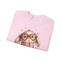 Cute Bunny Sweatshirt — Heart Glasses Bunny Crewneck, Cozy Valentine Pullover