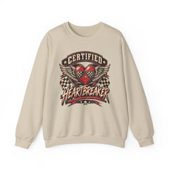 Certified Heartbreaker Crewneck Sweatshirt — Vintage Racing Winged Valentines Heart Graphic