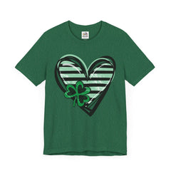 St. Patrick's Day Heart Tee - Unisex Jersey Short Sleeve Shirt with Clover Design