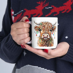 Highland Cow Mug — Colorful Watercolor Scottish Cow Ceramic Coffee Cup (11oz & 15oz)
