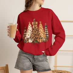 Leopard & Neutral Christmas Trees Crewneck Sweatshirt