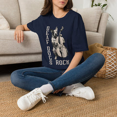 FB Rockstar Dog Unisex T-Shirt - Deaf Dogs Definitely Rock White Upright Bass Design