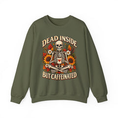 Skeleton Coffee Sweatshirt, Dead Inside But Caffeinated Crewneck, Halloween Gift, Unisex Fall Apparel, Cozy Lounge Wear