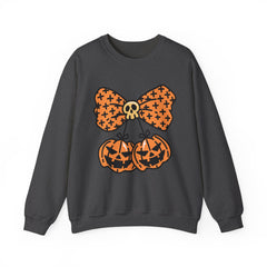 Halloween Pumpkin Bow Sweatshirt, Fall Fashion, Cozy Crewneck, Unisex Sweatshirts, Holiday Apparel, Seasonal Gift