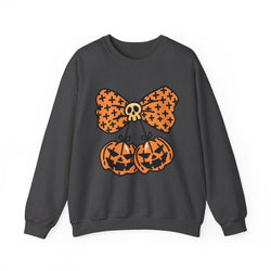 Halloween Pumpkin Bow Sweatshirt, Fall Fashion, Cozy Crewneck, Unisex Sweatshirts, Holiday Apparel, Seasonal Gift