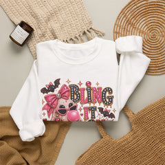 'Bling It On Boo' Pink Ghost Halloween Crewneck Sweatshirt