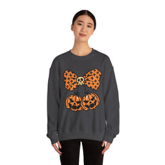 Halloween Pumpkin Bow Sweatshirt, Fall Fashion, Cozy Crewneck, Unisex Sweatshirts, Holiday Apparel, Seasonal Gift