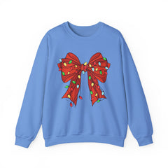 Festive Christmas Bow with Lights, Crewneck Sweatshirt, Holiday Sweatshirt, Winter Fashion, Christmas Apparel
