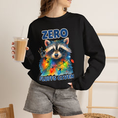 Crewneck Sweatshirt — "Zero Fluffs Given" Raccoon Holiday Gildan Crewneck