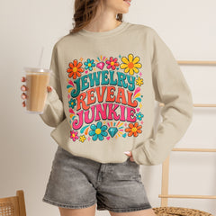 Jewelry Reveal Junkie Sweatshirt by Gildan, Cozy Unisex Crewneck, Gift for Jewelry Lovers