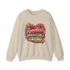 Romantically Unavailable Crewneck Sweatshirt — Retro Heart Neon Sign Valentine Graphic