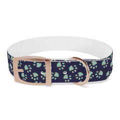 Dog Collar- Navy With Turquoise Paw Prints