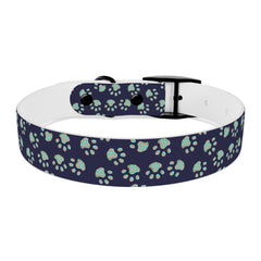 Dog Collar- Navy With Turquoise Paw Prints