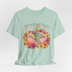 Seas the Day Turtle Tee — Vintage Floral Beach T-Shirt