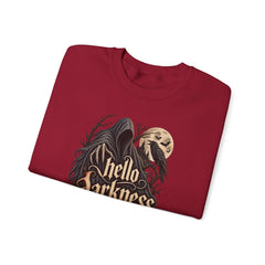 Hello Darkness Crewneck Sweatshirt — Gothic Moon Raven Graphic- Halloween