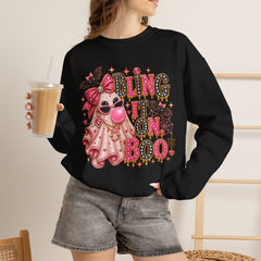 'Bling It On Boo' Pink Ghost Halloween Crewneck Sweatshirt