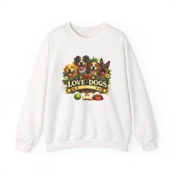 Love Dogs Crewneck Sweatshirt — Cute Paw Print & Dog Portraits Graphic