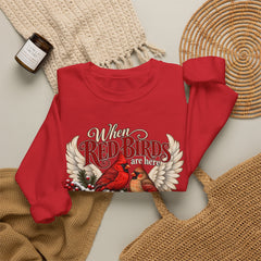 Red Birds Are Angels Crewneck Sweatshirt — Memorial Cardinal Tribute Sweater- Christmas Vibes