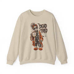 Dead Tired Halloween Crewneck Sweatshirt – Sleepy Skeleton Coffee Graphic Halloween