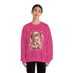 Cute Bunny Sweatshirt — Heart Glasses Bunny Crewneck, Cozy Valentine Pullover