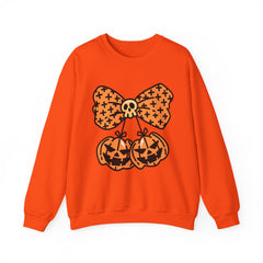 Halloween Pumpkin Bow Sweatshirt, Fall Fashion, Cozy Crewneck, Unisex Sweatshirts, Holiday Apparel, Seasonal Gift