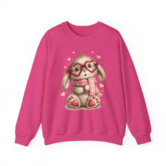 Cute Bunny Sweatshirt — Heart Glasses Bunny Crewneck, Cozy Valentine Pullover