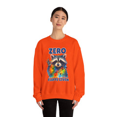 Crewneck Sweatshirt — "Zero Fluffs Given" Raccoon Holiday Gildan Crewneck