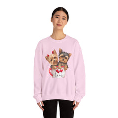 Yorkshire Terriers in Coffee Cup Sweatshirt - Valentine's Day Cuteness