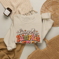 Pumpkin Era Crewneck Sweatshirt — "Living My Pumpkin Era" Fall Graphic Sweatshirt