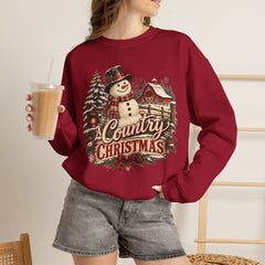 Country Christmas Sweatshirt — Vintage Snowman Holiday Crewneck