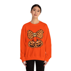 Halloween Pumpkin Bow Sweatshirt, Fall Fashion, Cozy Crewneck, Unisex Sweatshirts, Holiday Apparel, Seasonal Gift