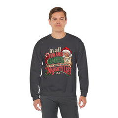 Christmas Sweatshirt — "It's all fun and games until Santa checks the naughty list" Cozy Holiday Gildan Crewneck
