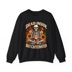 Skeleton Coffee Sweatshirt, Dead Inside But Caffeinated Crewneck, Halloween Gift, Unisex Fall Apparel, Cozy Lounge Wear