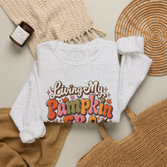 Pumpkin Era Crewneck Sweatshirt — "Living My Pumpkin Era" Fall Graphic Sweatshirt