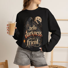 Hello Darkness Crewneck Sweatshirt — Gothic Moon Raven Graphic- Halloween