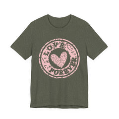 Heart Stamp Tee — Pink 'Love More' Graphic T-Shirt