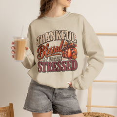"Thankful, Blessed & a Little Stressed" Fall Pumpkin Sweatshirt