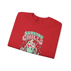 Halloween Sweatshirt — "Serving Chills with Extra Whipped Cream" Retro Ice Cream Graphic - BP