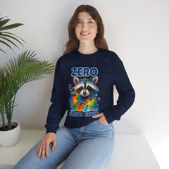 Crewneck Sweatshirt — "Zero Fluffs Given" Raccoon Holiday Gildan Crewneck