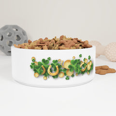 St. Patrick's Day Pet Bowl - Festive Shamrocks, Coins & Horseshoes Design for Dogs and Cats