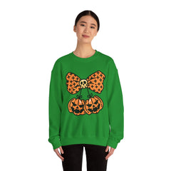 Halloween Pumpkin Bow Sweatshirt, Fall Fashion, Cozy Crewneck, Unisex Sweatshirts, Holiday Apparel, Seasonal Gift