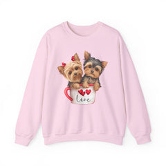 Yorkshire Terriers in Coffee Cup Sweatshirt - Valentine's Day Cuteness