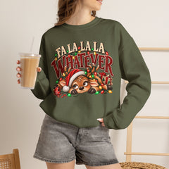 'Fa La La La Whatever' Cute Sleepy Reindeer Christmas Sweatshirt