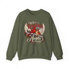 Red Birds Are Angels Crewneck Sweatshirt — Memorial Cardinal Tribute Sweater- Christmas Vibes